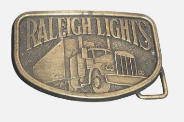 Vintage Raleigh Lights Solid Brass Belt Buckle Semi Truck Trucker Western USA
