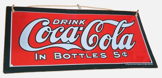 DRINK Coca Cola IN BOTTLES 5 Cents Copper Sign