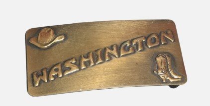 Vintage Solid Brass Belt Buckle Washington Cowboy Hat And Cowboy Boots