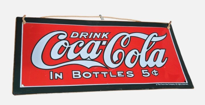 DRINK Coca Cola IN BOTTLES 5 Cents Copper Sign