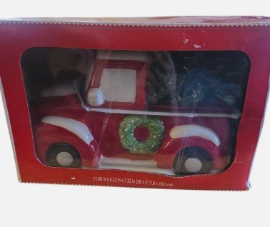 Red Pickup Truck With Christmas Tree In Back Cookie Jar